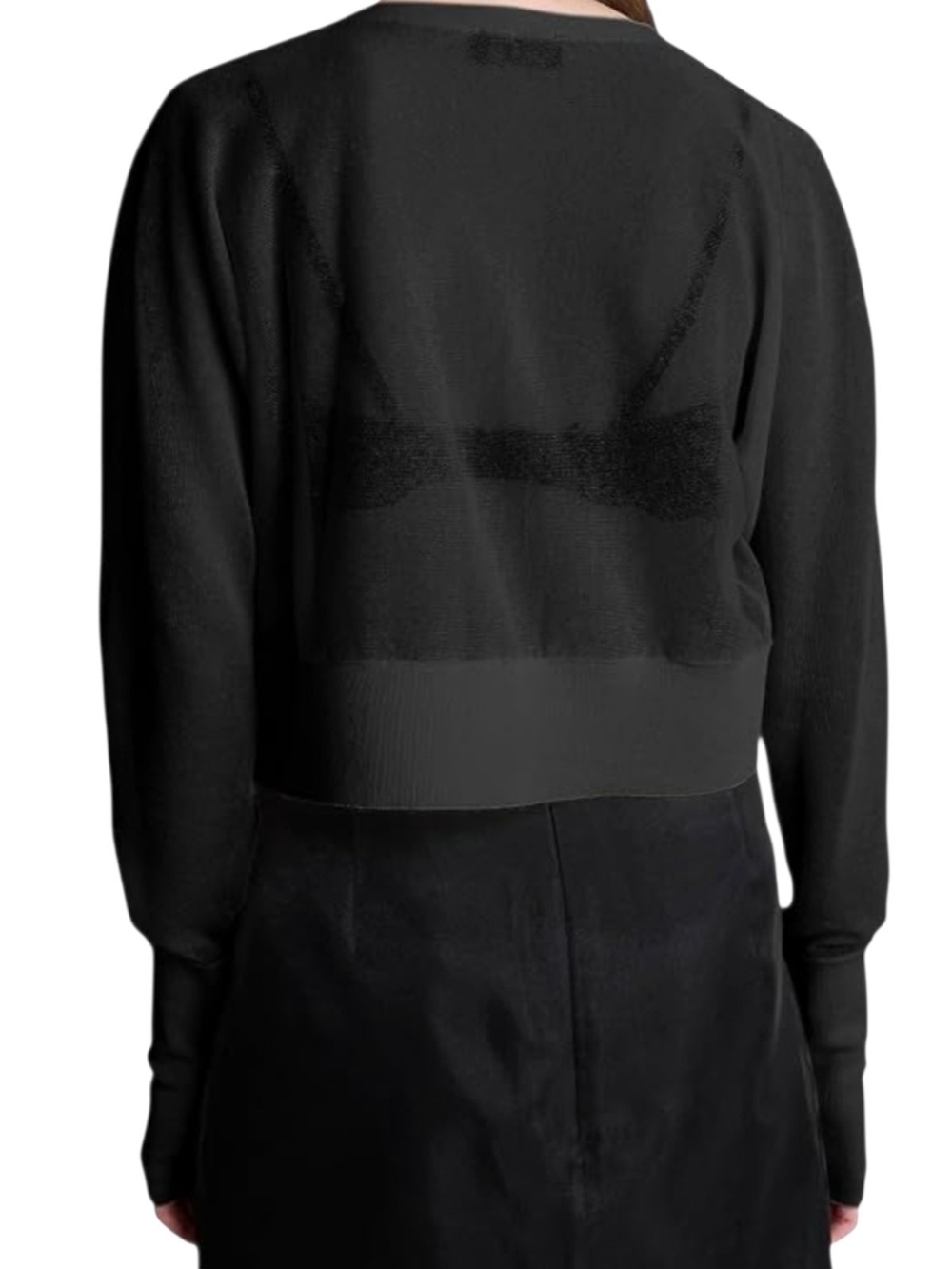 KENNETH COLE - Small Black Cropped V-Neck Shear Cardigan - Picture 2 of 9